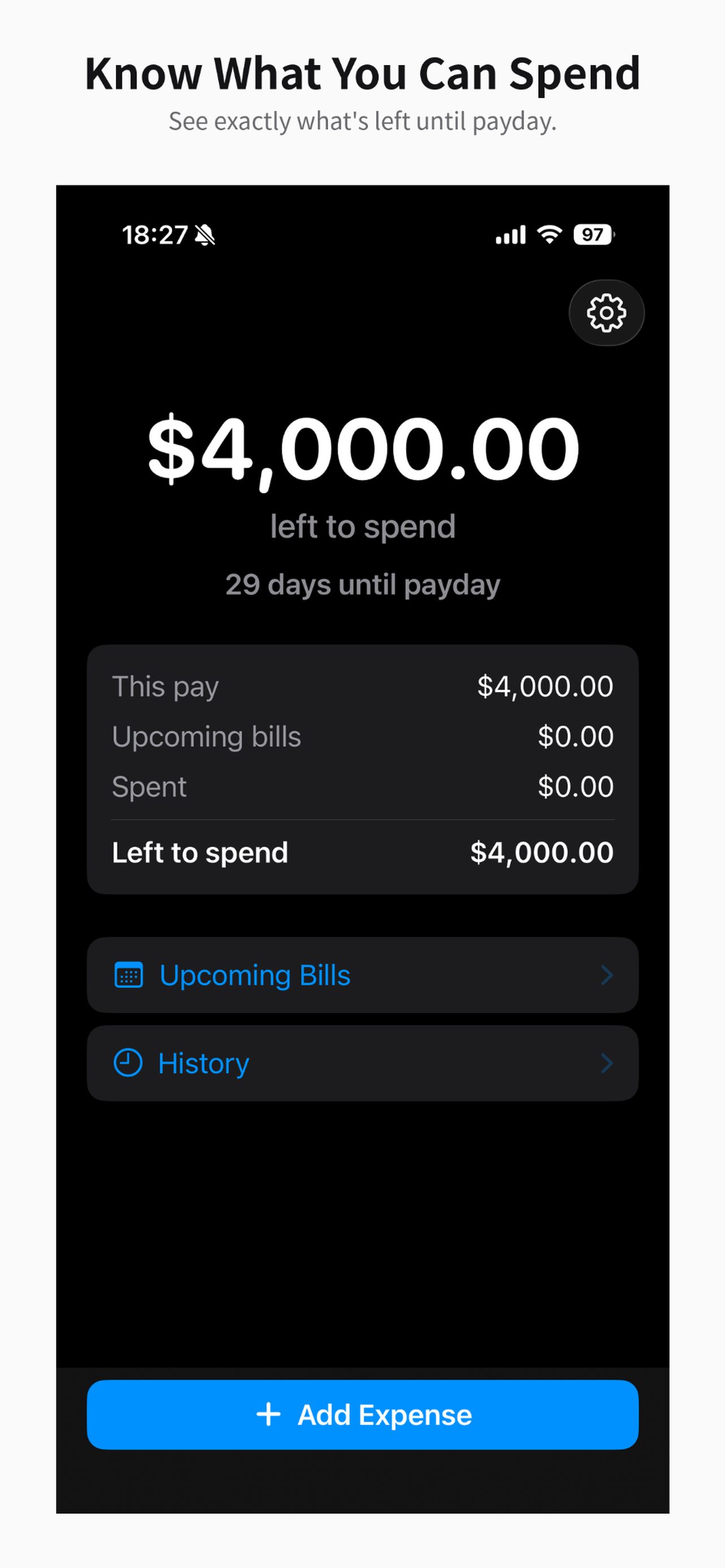 $4,000.00 left to spend, with 29 days until payday