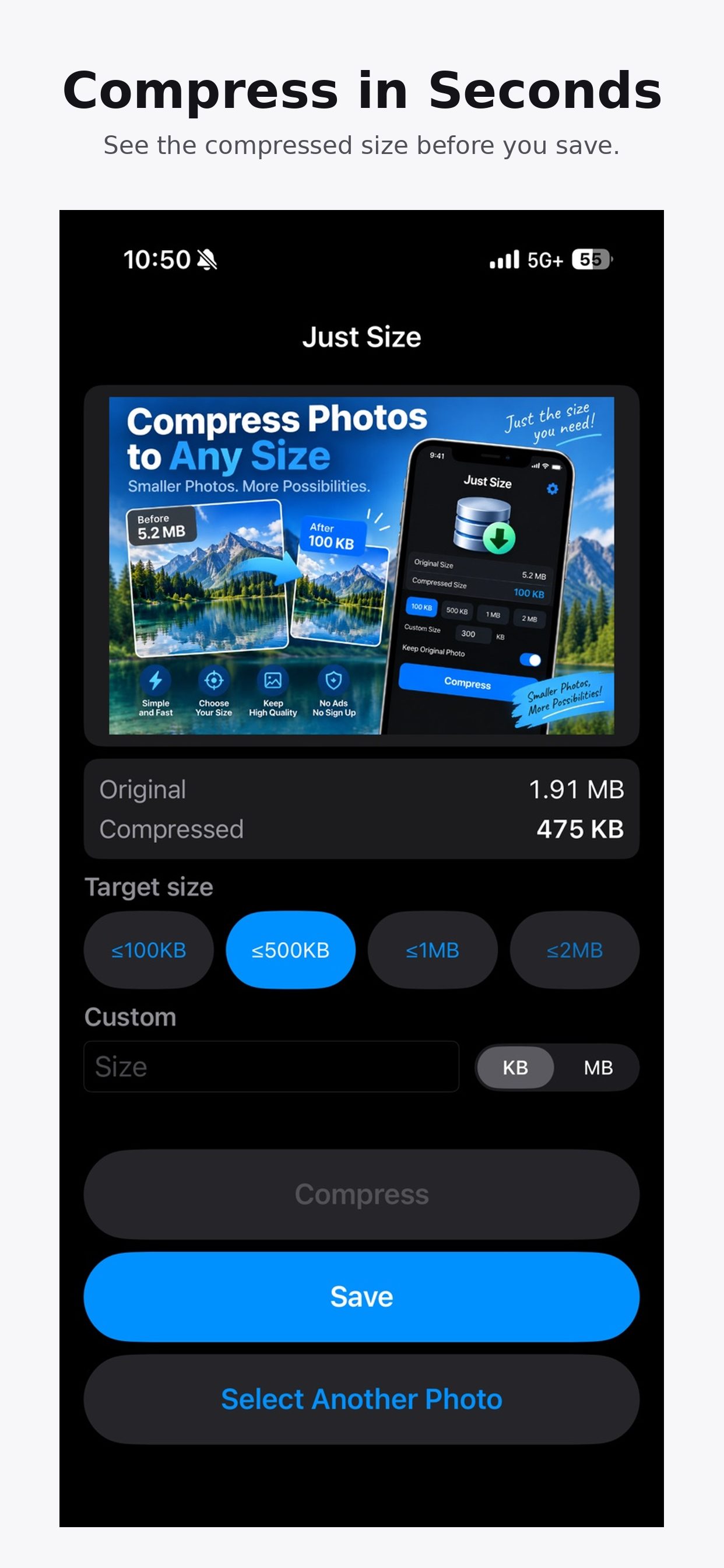 A 1.91 MB photo compressed to 475 KB
