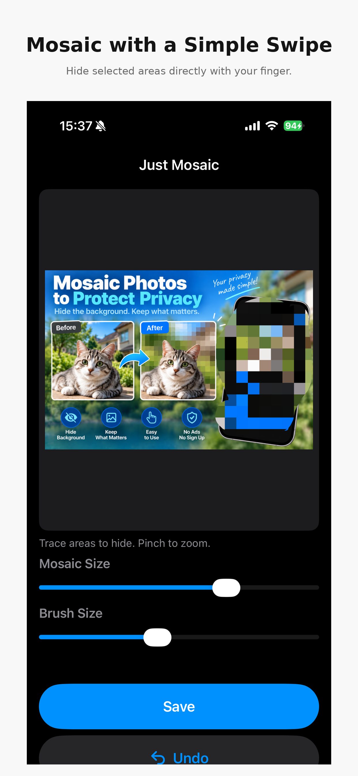 Swiping to cover an area with a mosaic