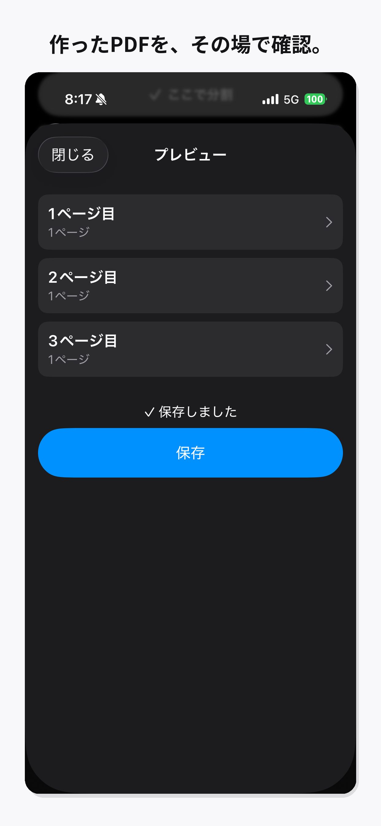 作ったPDFのページをプレビューする画面
