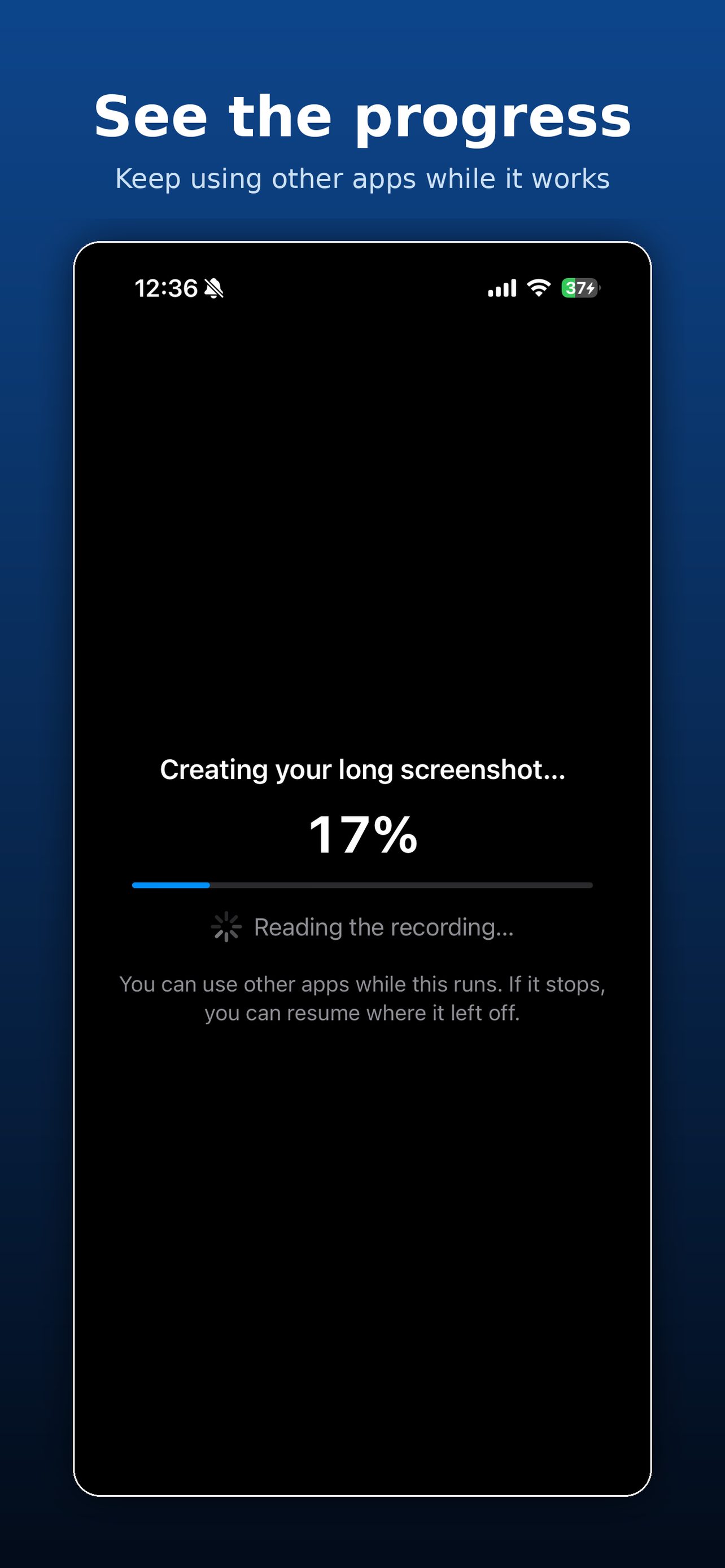 Long screenshot being created, showing 17% progress