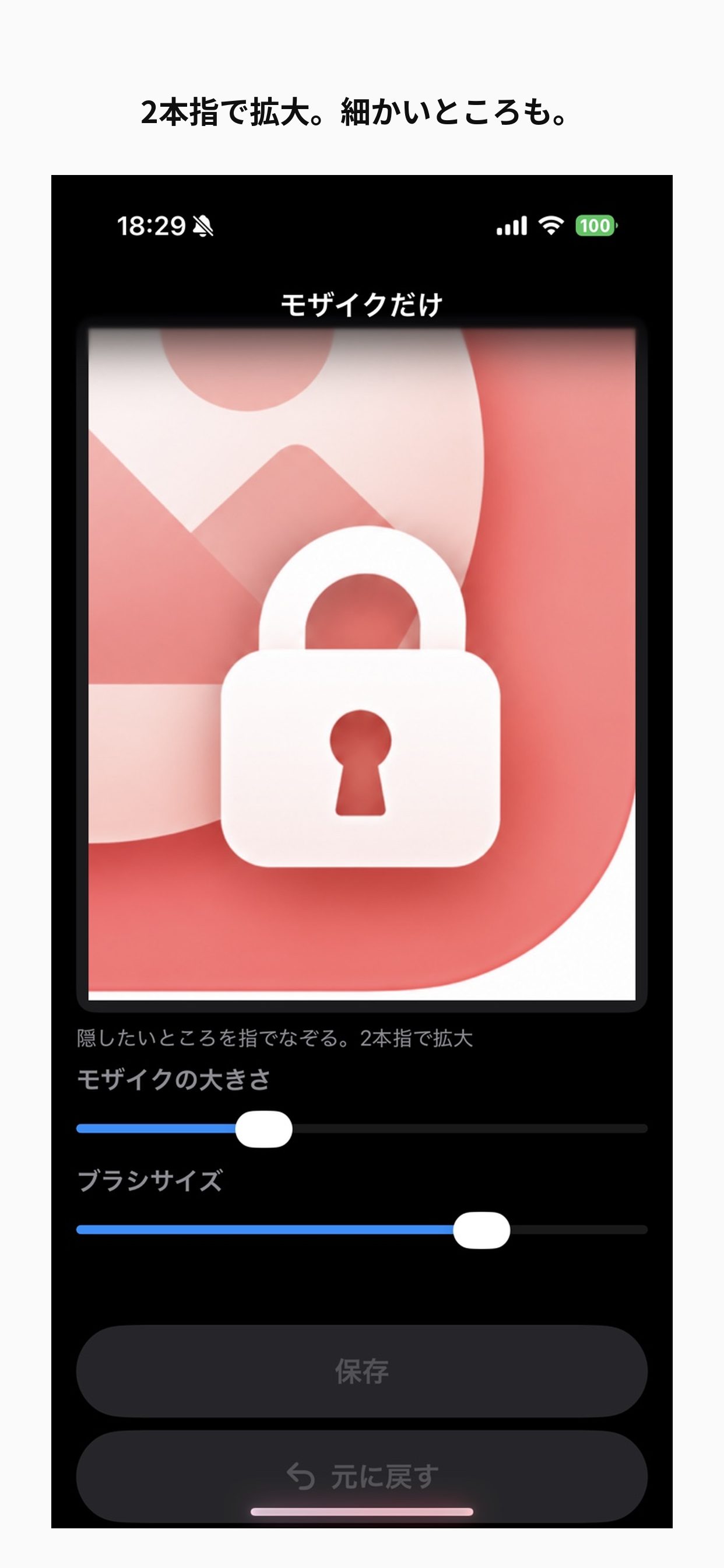 2本指で拡大して細かい部分を表示した画面