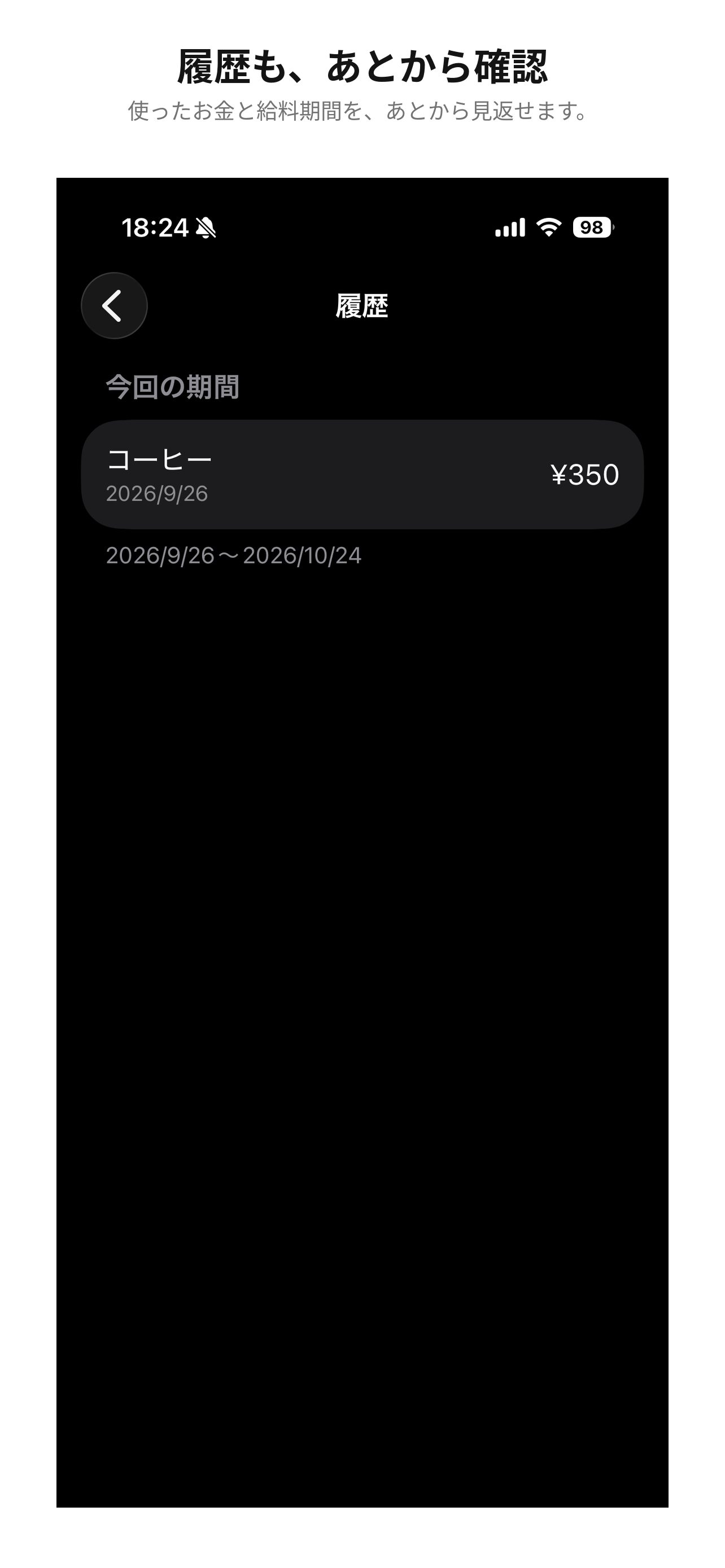 今回の給料期間に使ったお金の履歴画面